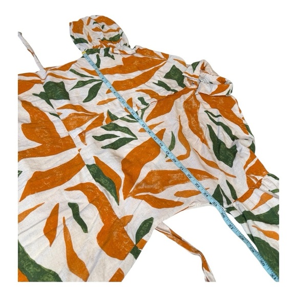 Dress Forum LA Orange Green Dropped Waist Collared Elasticized Sleeves Romper - Picture 11 of 16